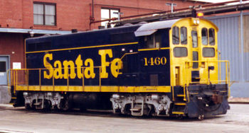 Santa Fe's #1460, affectionately known to rail fans as the "Beep," works the railroad's Argentine yard sometime prior to the 1995 BNSF merger.[1]