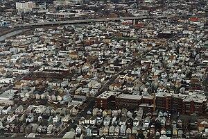 New Jersey is the most densely populated U.S. state. This is an aerial view of Elizabeth, NJ, from 2014.