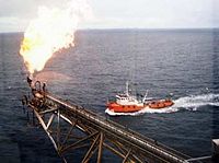 A horizontal flare on an offshore drilling platform