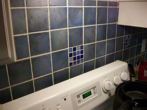 Picture of tiles above a kitchen stove