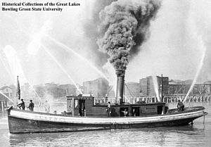 Steam powered fireboat Geyser, of Bay City, Michigan, 1890.jpg